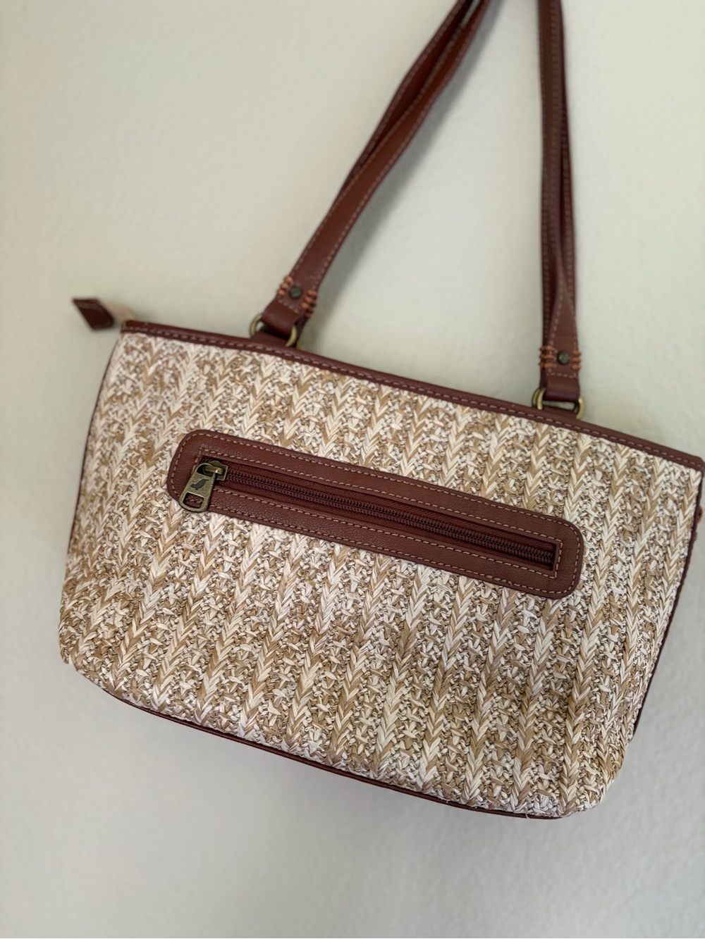 Sakroots Owl Straw Tote Shoulder Bag Woven Raffia Peace Charm Boho - Picture 8 of 15